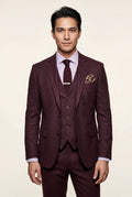 Burgundy Slim Fit Three-piece Tailored Formal Suit Set - Formal suits - Photo 13