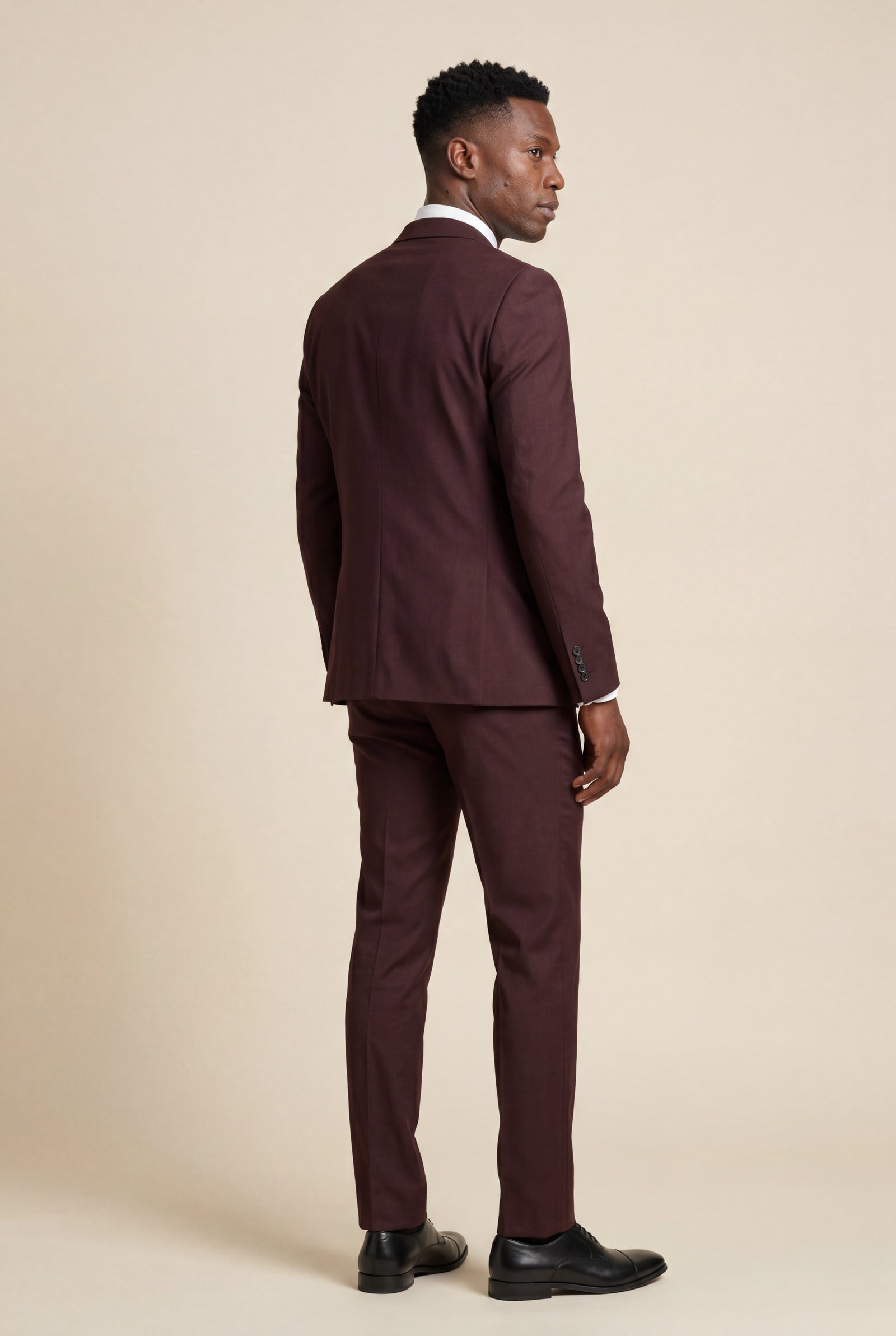 Burgundy Slim Fit Two-piece Business Suit with Notched Lapel - Business suits - Photo 2