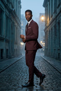 Burgundy Slim Fit Two-piece Business Suit with Notched Lapel - Business suits - Photo 5