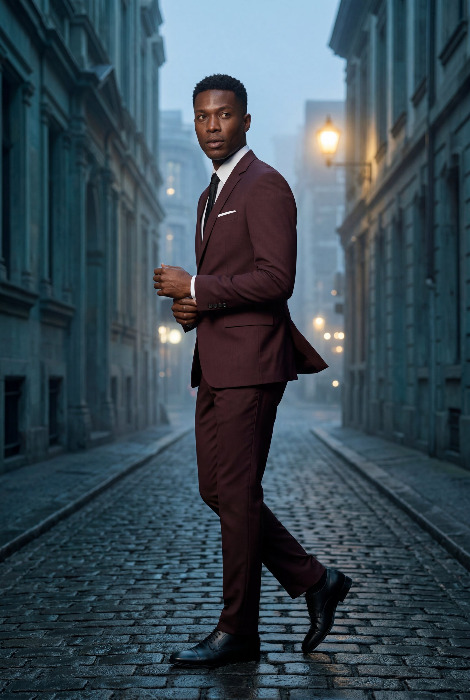 Burgundy Slim Fit Two-piece Business Suit with Notched Lapel - Business suits - Photo 5