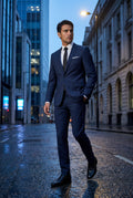 Navy Blue Slim Fit Two-piece Business Suit with Notched Lapel - Business suits - Photo 7