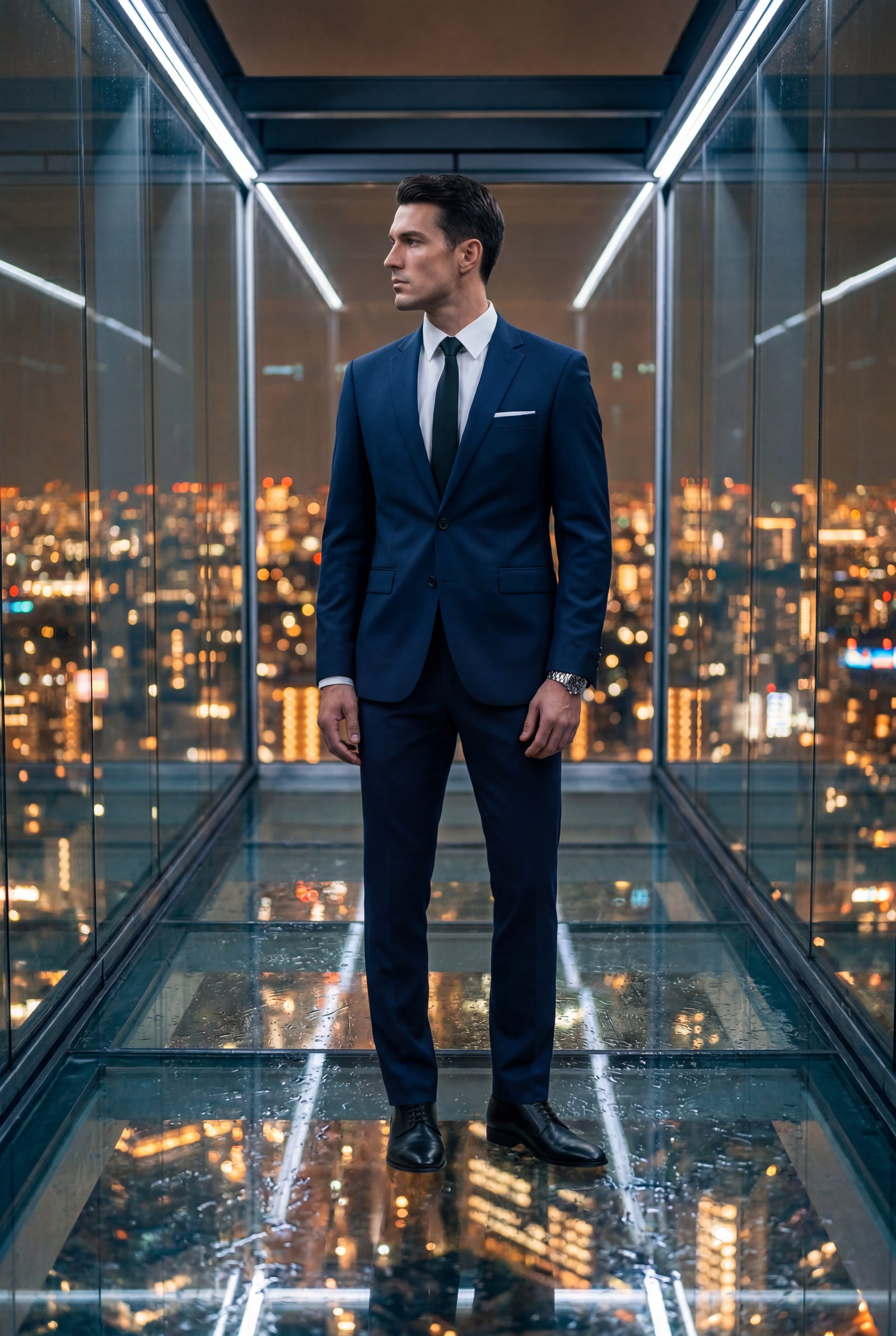 Navy Blue Slim Fit Two-piece Business Suit with Notched Lapel - Business suits - Photo 8