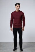 Burgundy Structured Tonal Textured Crewneck Sweater - Structured sweater - Photo 17