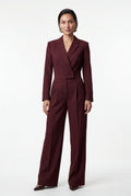 Burgundy Tailored Wide Leg Blazer Jumpsuit with Cinched Waist - Fitted blazer jumpsuit - Photo 1