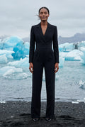 Black Tailored Wide Leg Blazer Jumpsuit with Cinched Waist - Fitted blazer jumpsuit - Photo 12