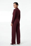 Burgundy Tailored Wide Leg Blazer Jumpsuit with Cinched Waist - Fitted blazer jumpsuit - Photo 2
