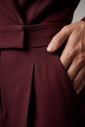 Burgundy Tailored Wide Leg Blazer Jumpsuit with Cinched Waist - Fitted blazer jumpsuit - Photo 5