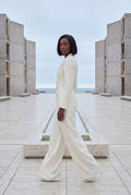 White Tailored Wide Leg Blazer Jumpsuit with Cinched Waist - Fitted blazer jumpsuit - Photo 6