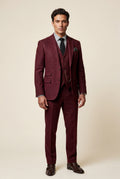 Burgundy Textured Three-piece Suit with Notched Lapels - Photo 24