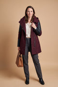 Women's Coat Hooded Elegant in Burgundy — studio coat fullbody