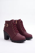 Women's Lace-Up Boots Buckle Detail in Burgundy — primary product