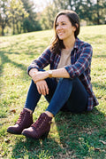 Women's Lace-Up Boots Buckle Detail in Burgundy — secondary lifestyle