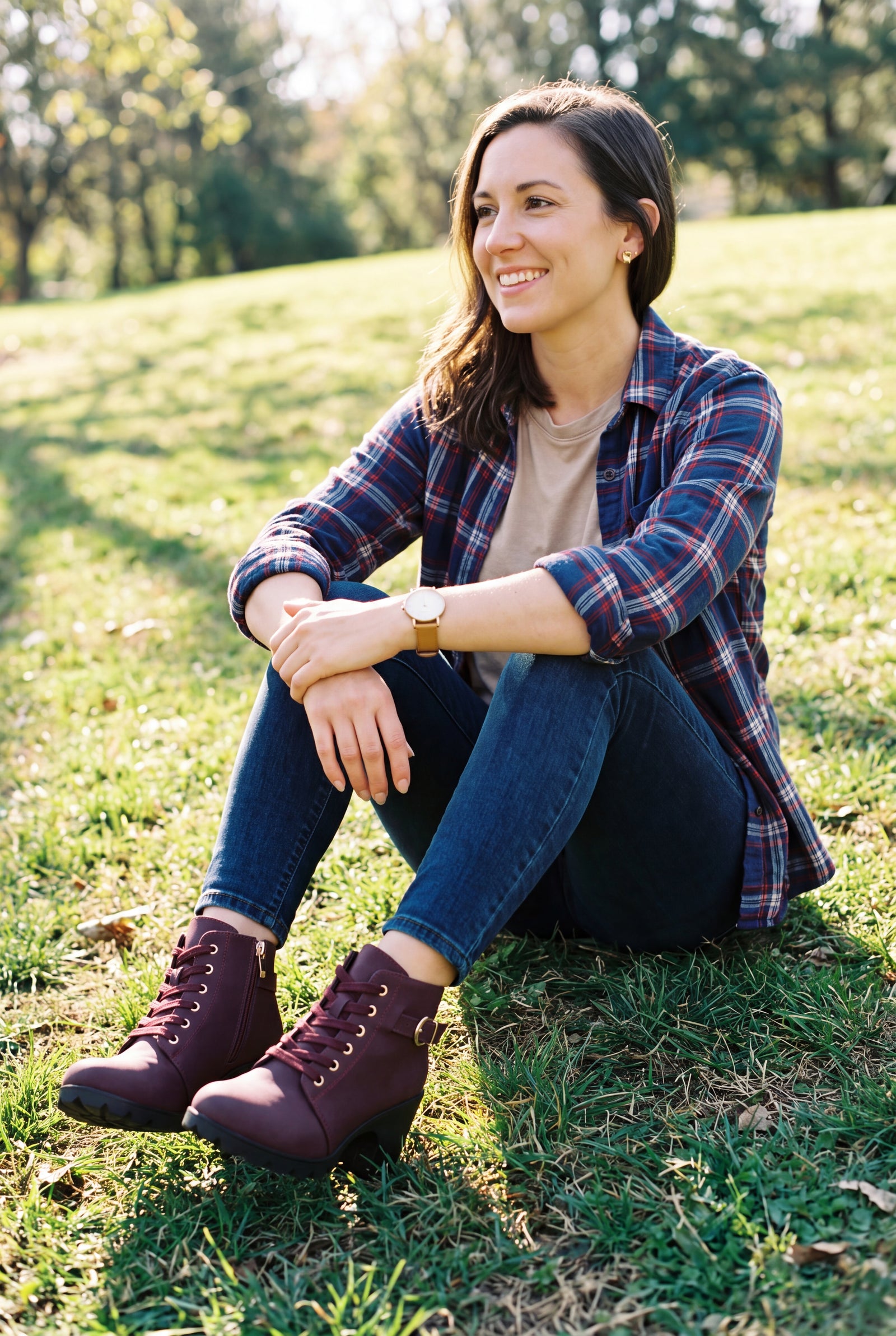 Women's Lace-Up Boots Buckle Detail in Burgundy — secondary lifestyle