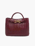 Burgundy Women's Braided Structured Medium Tote Handbag with Top Handles - Braided handbag - Photo 6