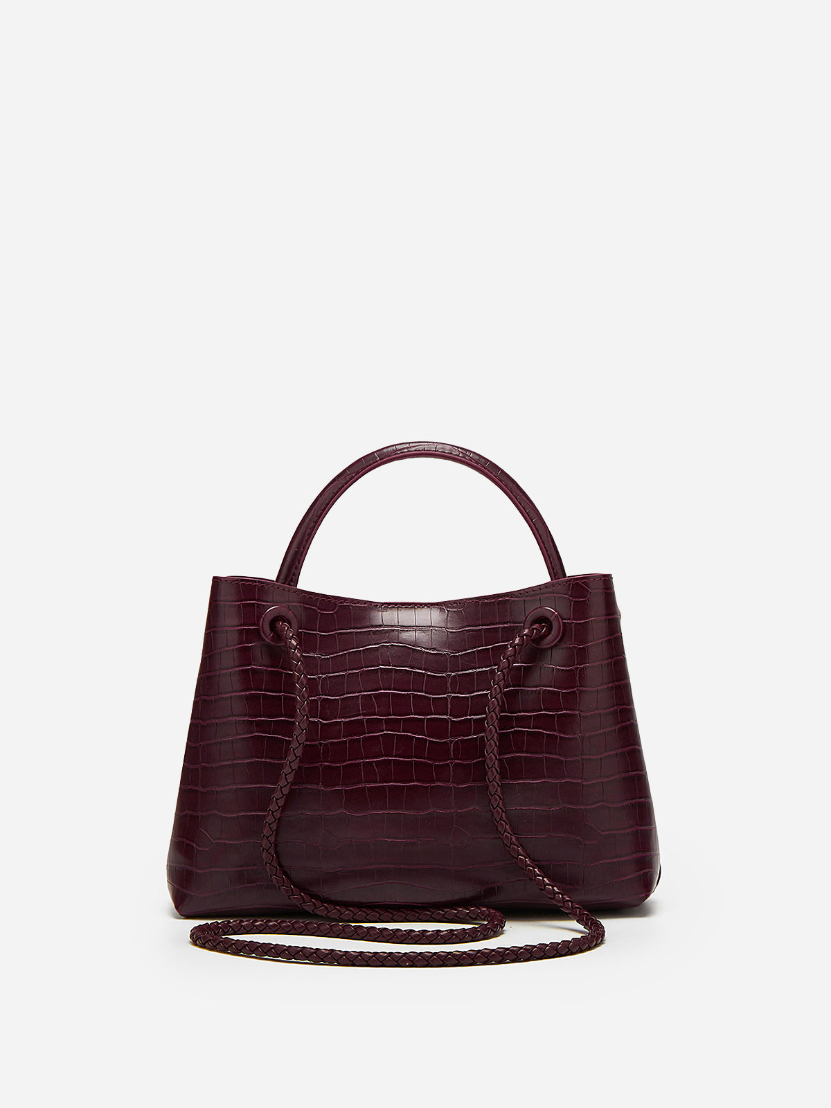 Burgundy Women's Burgundy Croc-Embossed Top Handle Bag with Gold Hardware - Compact handbags - Photo 4