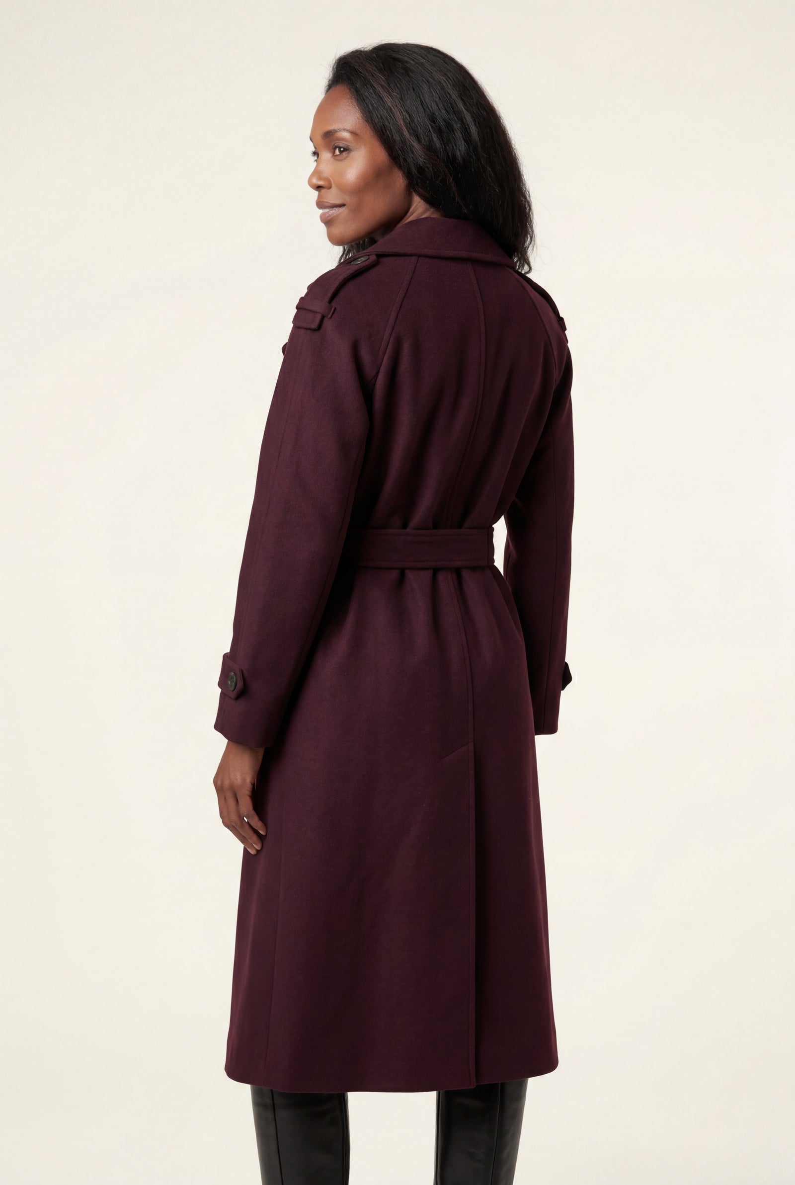 Burgundy Women's Double-Breasted Belted -Blend Trench Coat - Trench coats - Photo 2