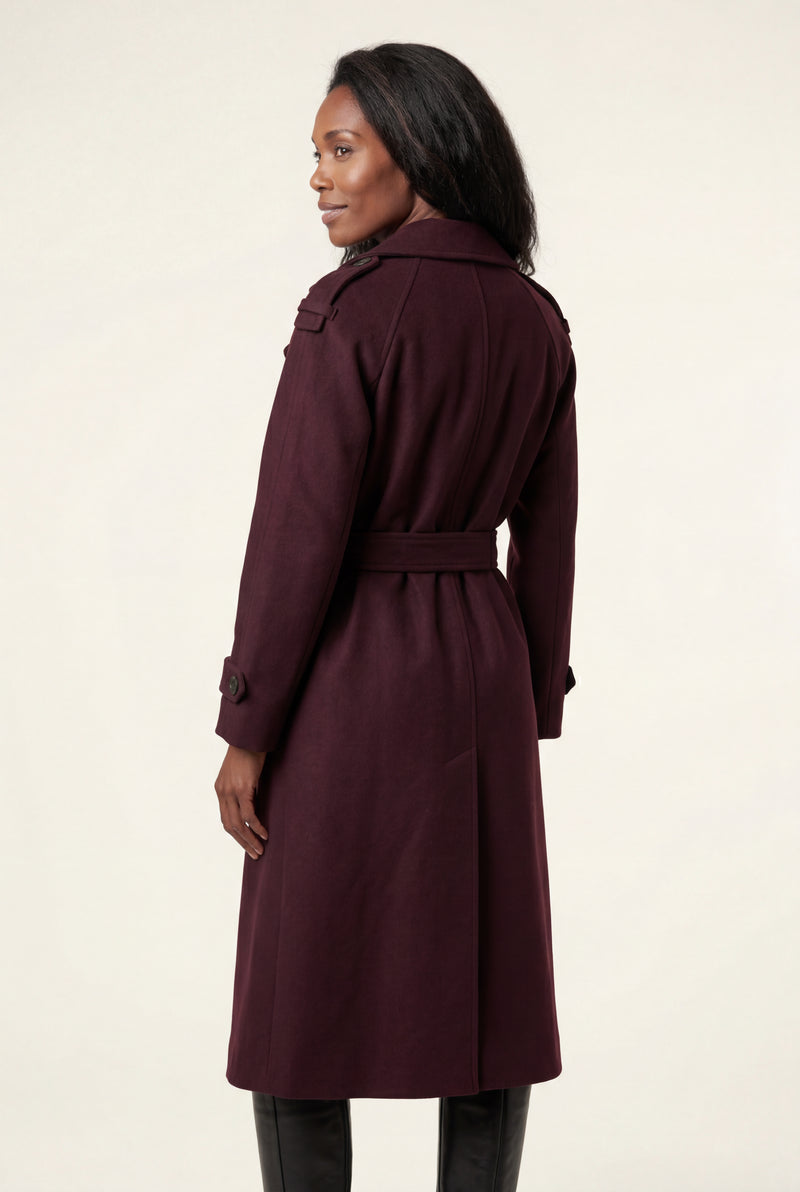 Burgundy Women's Double-Breasted Belted -Blend Trench Coat - Trench coats - Photo 2