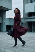 Burgundy Women's Double-Breasted Belted -Blend Trench Coat - Trench coats - Photo 5