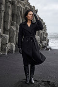 Black Women's Double-Breasted Belted -Blend Trench Coat - Trench coats - Photo 8