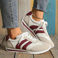 Burgundy Women's Retro-Inspired Lace-Up Sneakers with White Sole - Photo 10