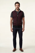 Burgundy Zip-front Colorblock Knitted Vest with Stand Collar - Knitted vests - Photo 12