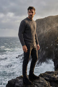 Gray Chunky Cable Crewneck Sweater with Ribbed Hem - Photo 11