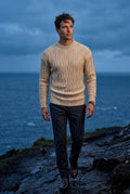 Sand Beige Chunky Cable Crewneck Sweater with Ribbed Hem - Photo 18