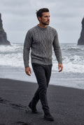 Gray Chunky Cable Crewneck Sweater with Ribbed Hem - Photo 5