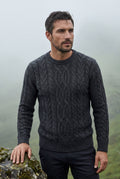 Gray Chunky Cable Crewneck Sweater with Ribbed Hem - Photo 8