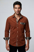 Burnt Orange Men's Plaid Trim Button-Up Casual Shirt - Photo 26