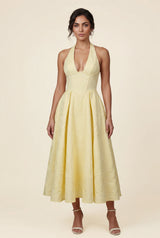 Butter Yellow Butter Yellow Floral Jacquard Halterneck A-line Midi Dress - Halterneck midi dress - Photo 1