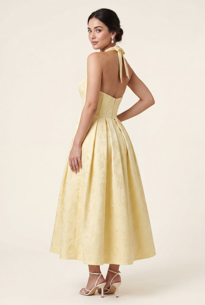 Butter Yellow Butter Yellow Floral Jacquard Halterneck A-line Midi Dress - Halterneck midi dress - Photo 2