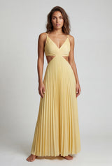 Butter Yellow Butter Yellow Pleated Cut-out Maxi Dress with Twist Front - Photo 1