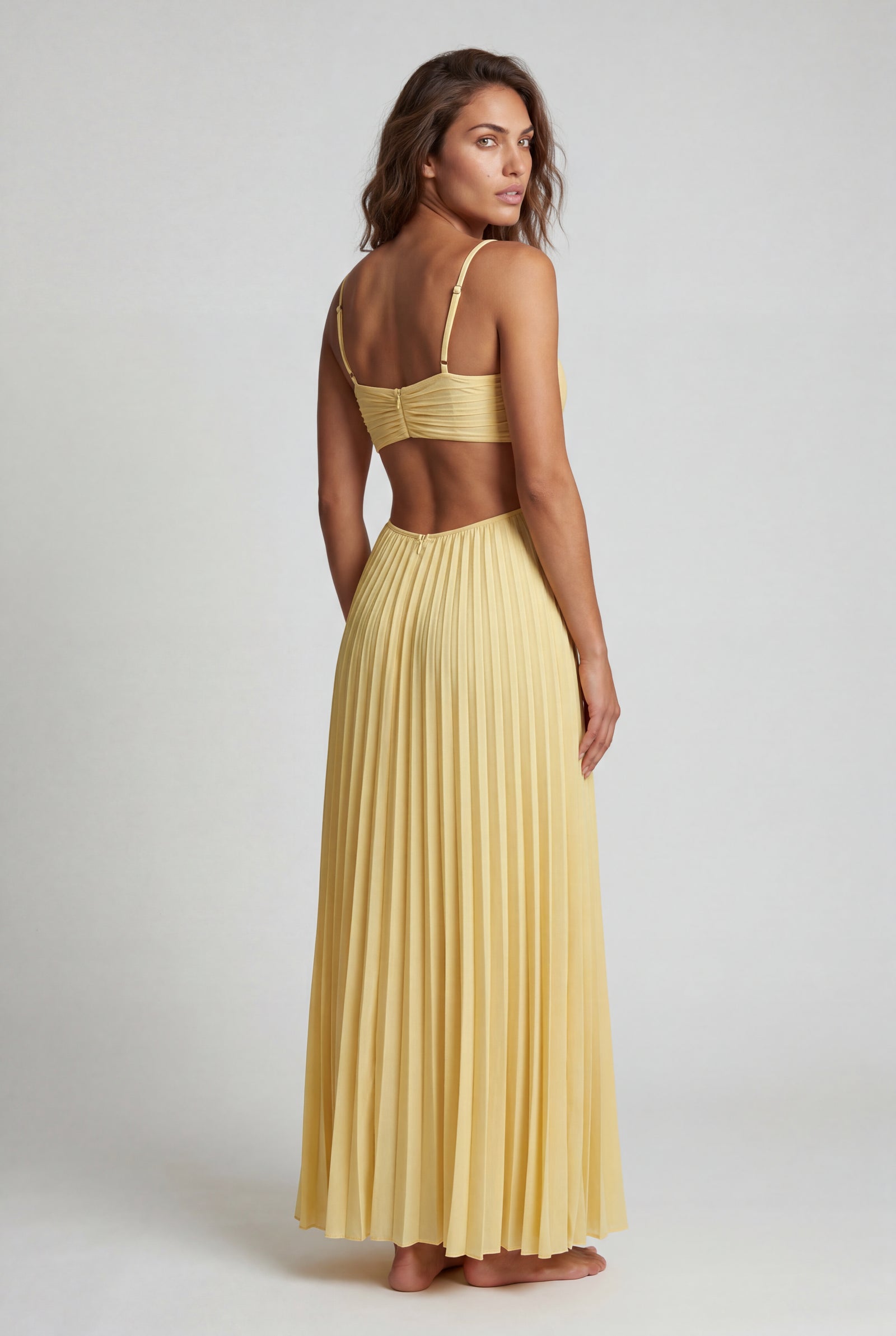 Butter Yellow Butter Yellow Pleated Cut-out Maxi Dress with Twist Front - Photo 2