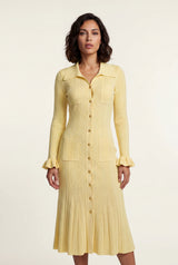 Butter Yellow Butter Yellow Ribbed Button-front Collared Midi Dress - Photo 1