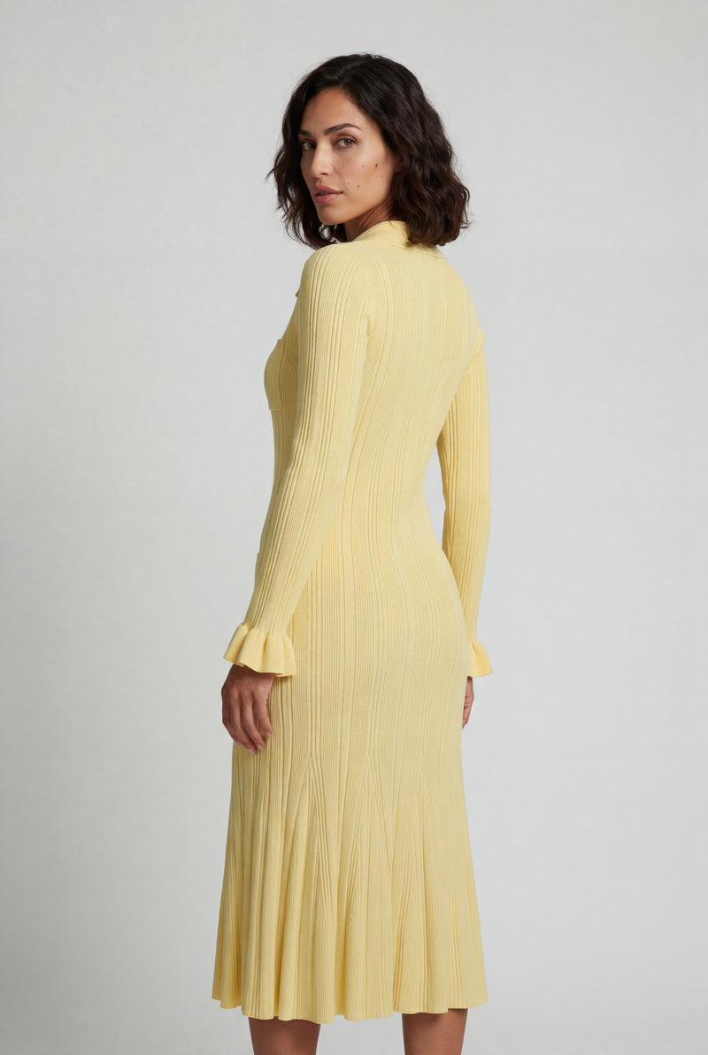 Butter Yellow Butter Yellow Ribbed Button-front Collared Midi Dress - Photo 2