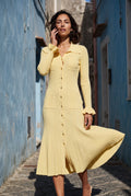 Butter Yellow Butter Yellow Ribbed Button-front Collared Midi Dress - Photo 4