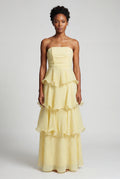 Butter Yellow Strapless Tiered Ruffle Maxi Dress - Photo 1