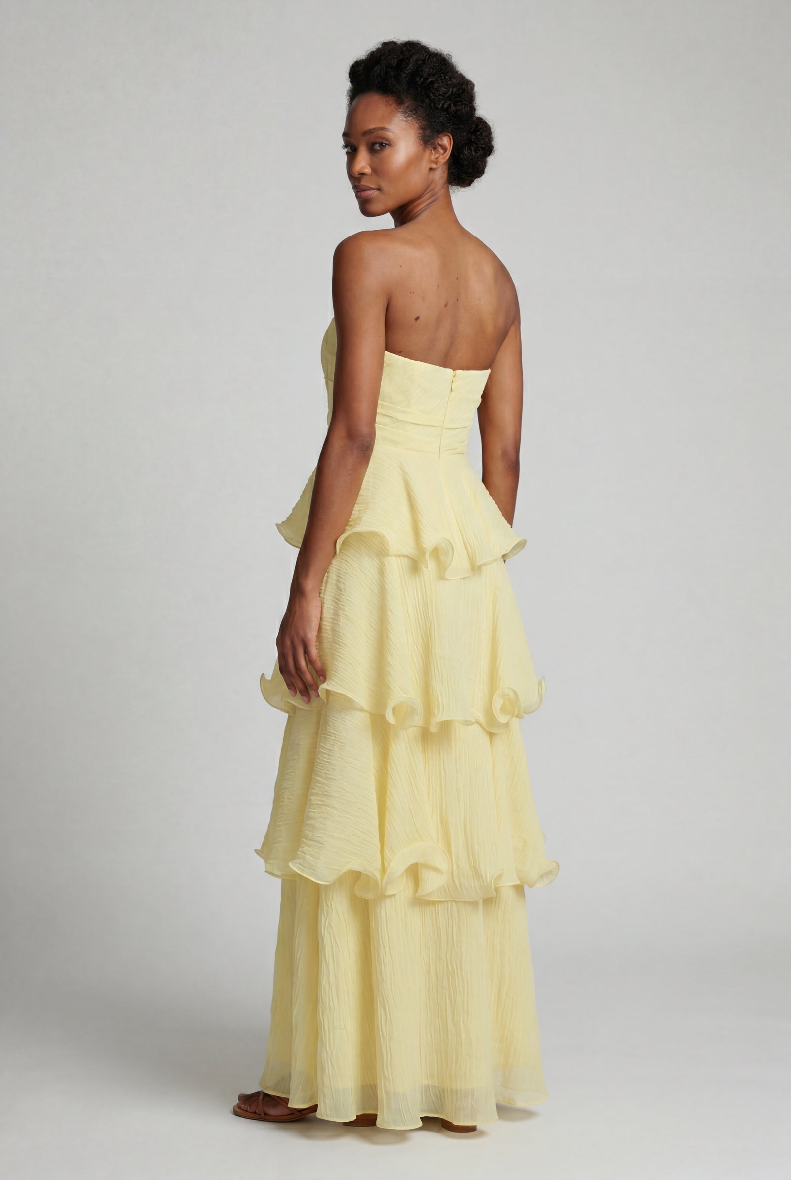 Butter Yellow Strapless Tiered Ruffle Maxi Dress - Photo 2
