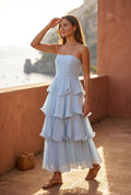 Light Blue Strapless Tiered Ruffle Maxi Dress - Photo 5