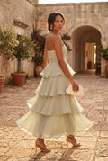Light Green Strapless Tiered Ruffle Maxi Dress - Photo 9