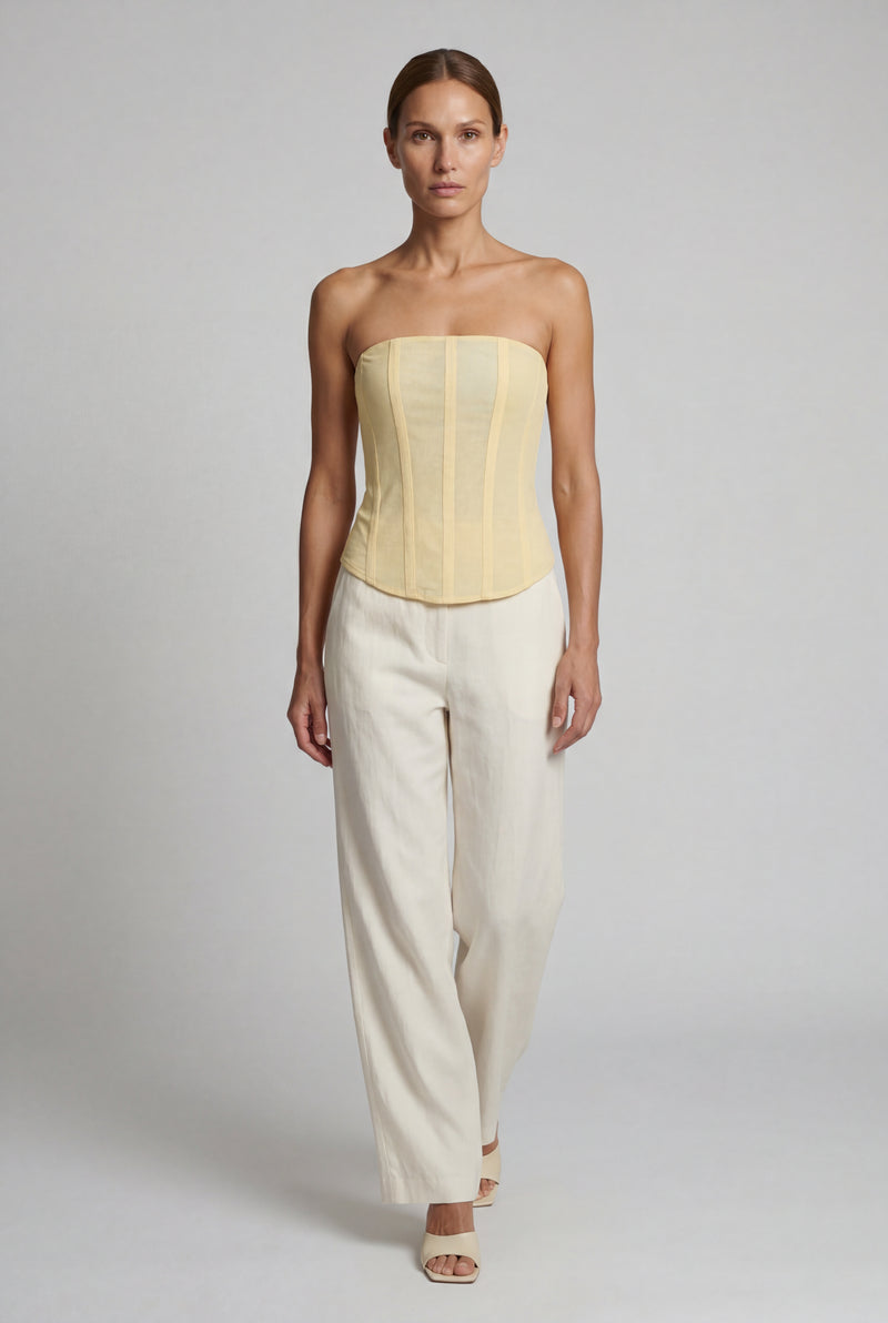 Butter Yellow Structured Strapless Boned Corset Top - Strapless tops - Photo 1