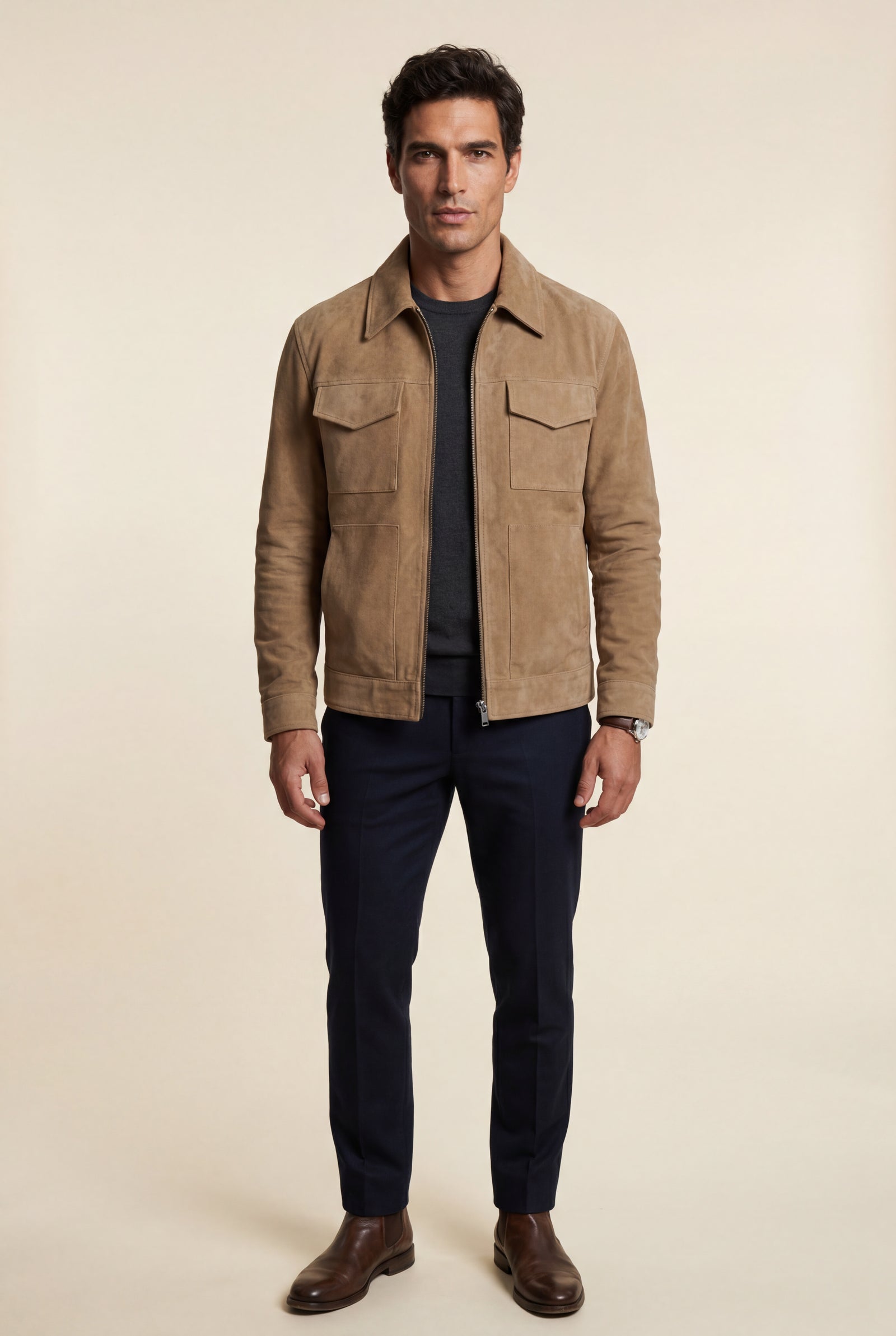 Camel Boxy Trucker Jacket with Classic Collar - Casual jackets - Photo 1