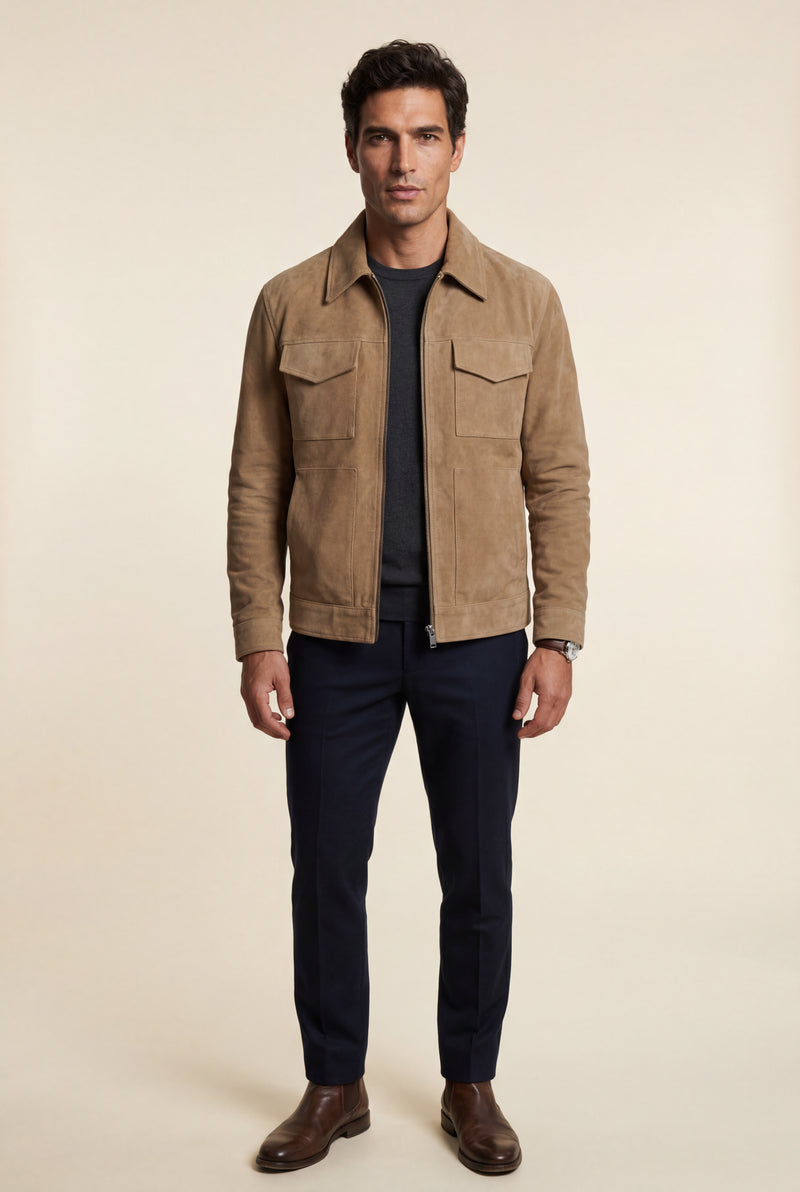 Camel Boxy Trucker Jacket with Classic Collar - Casual jackets - Photo 1
