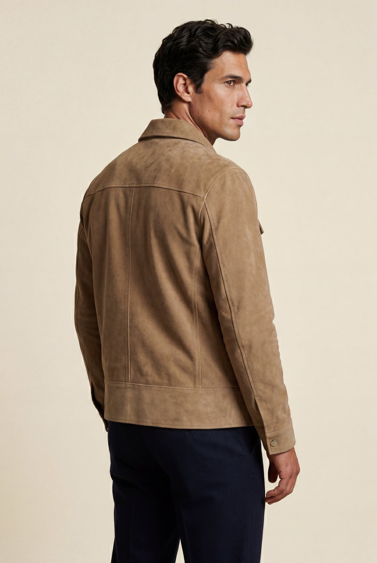 Camel Boxy Trucker Jacket with Classic Collar - Casual jackets - Photo 3