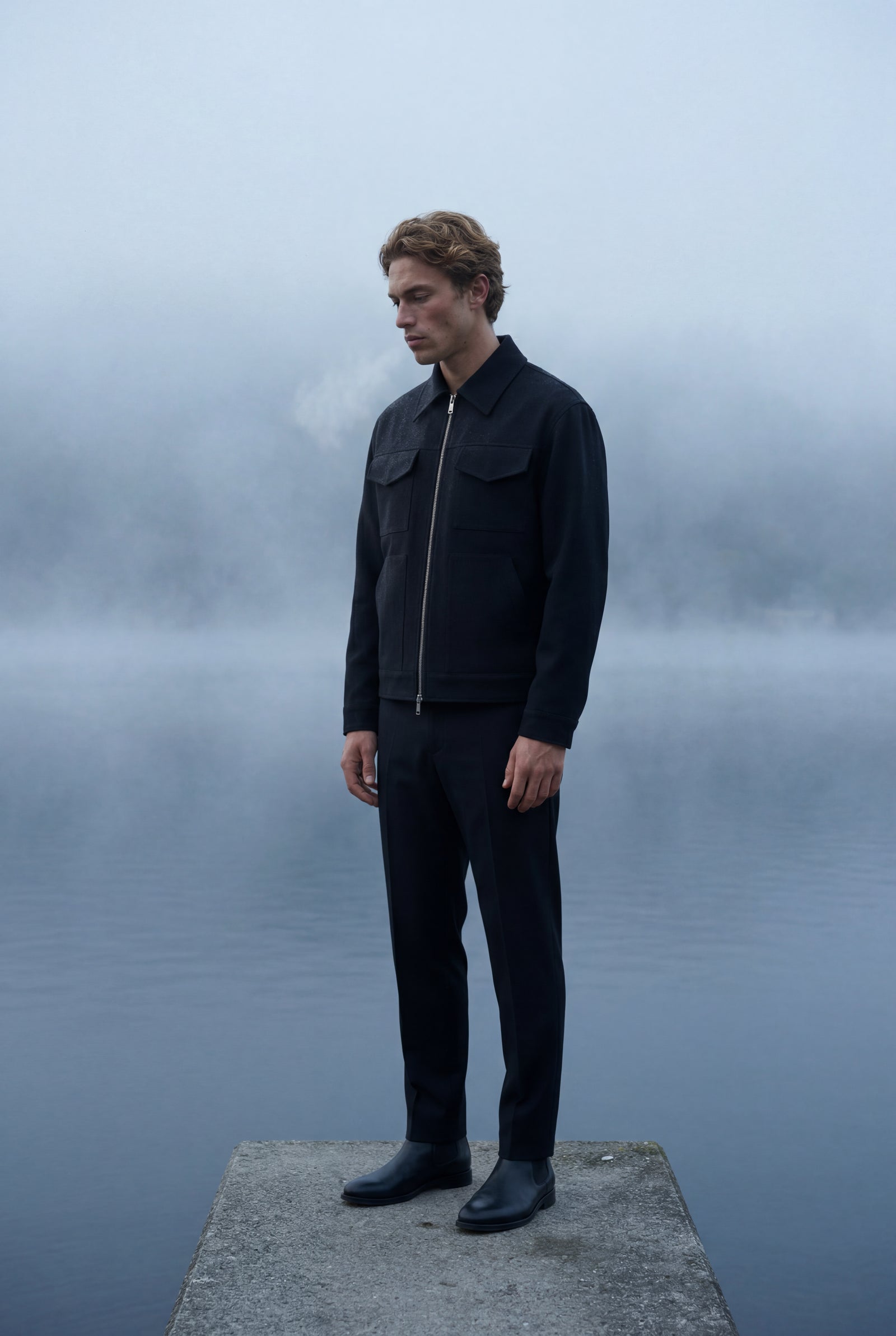 Black Boxy Trucker Jacket with Classic Collar - Casual jackets - Photo 7