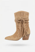 Camel Braided Tassel Western Chunky Heel Mid-calf Boots - Chunky heel boots - Photo 1