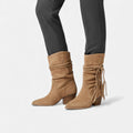 Braided Tassel Western Chunky Heel Mid-calf Boots - Chunky heel boots - Photo 2