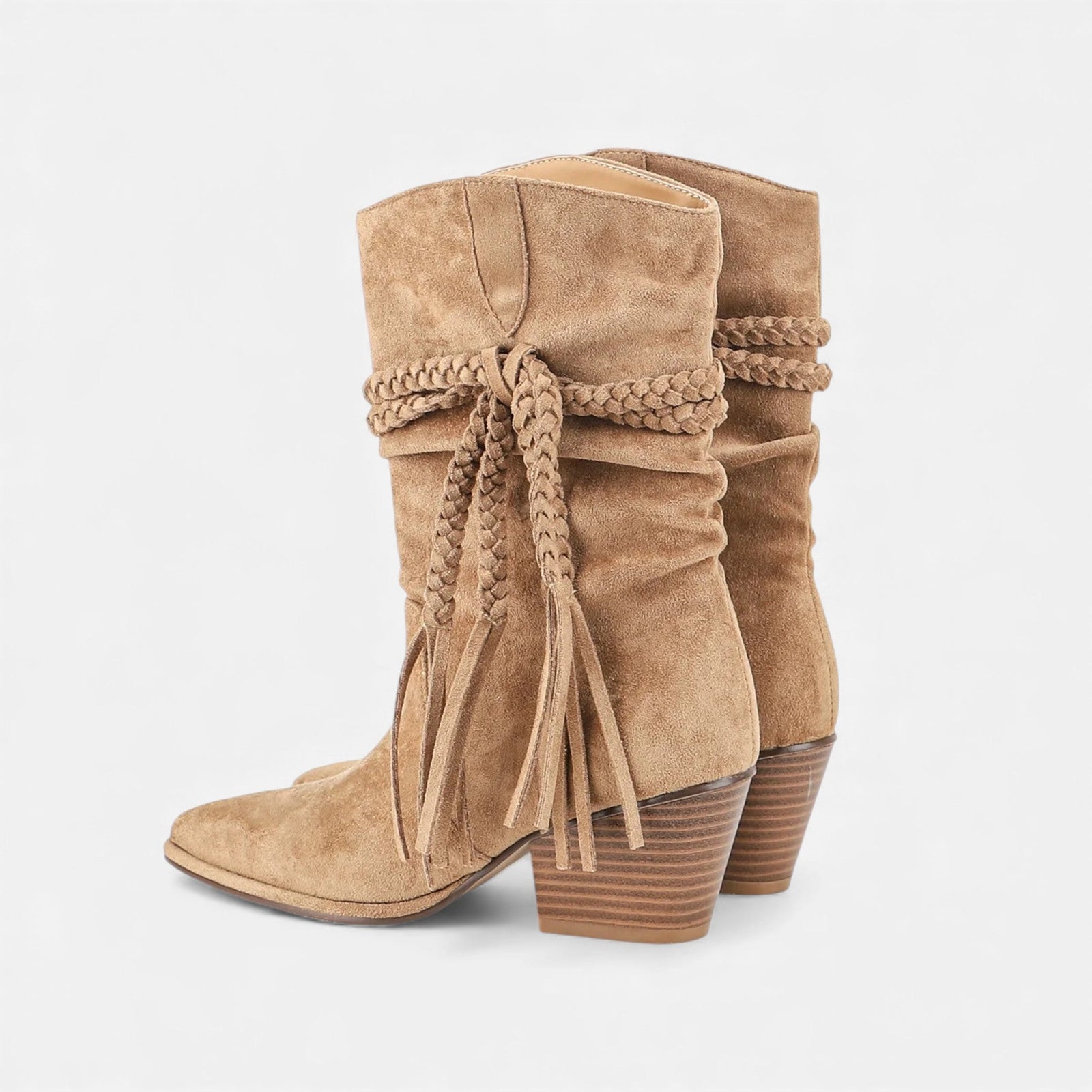 Braided Tassel Western Chunky Heel Mid-calf Boots - Chunky heel boots - Photo 4