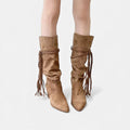 Braided Tassel Western Chunky Heel Mid-calf Boots - Chunky heel boots - Photo 5